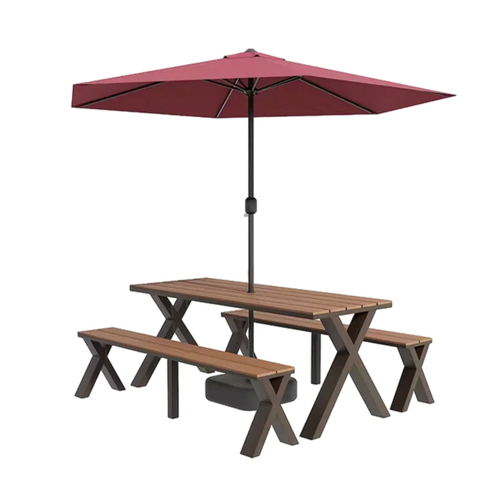 SOLARA Outdoor Table, Chair & Umbrella Set 120/160/200cm Sunproof Waterproof Surface High-Temp Coated Steel Frame Strong Support Anti-Corrosion Design - Brown
