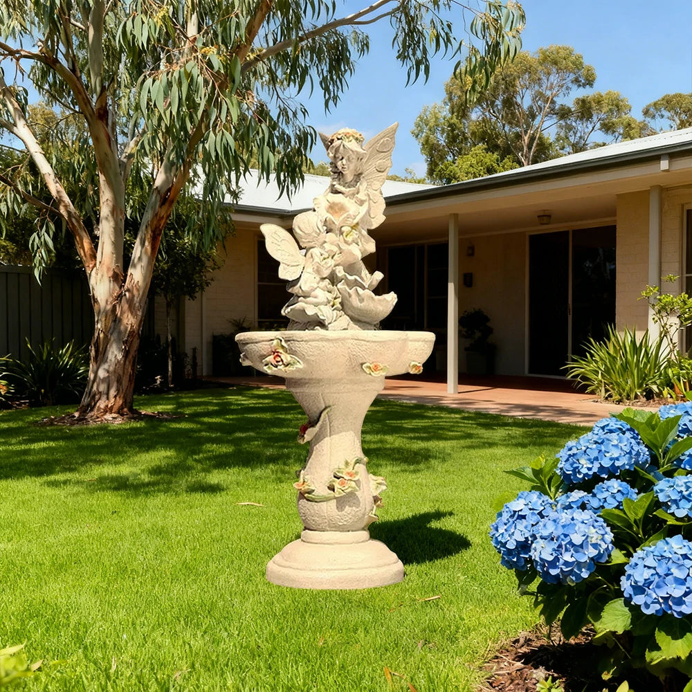 SOLARA Decorative Fountain - Resin Fairy Design, UV-Resistant, Waterproof, Soft Water Flow, Ideal for Garden & Balcony Decor
