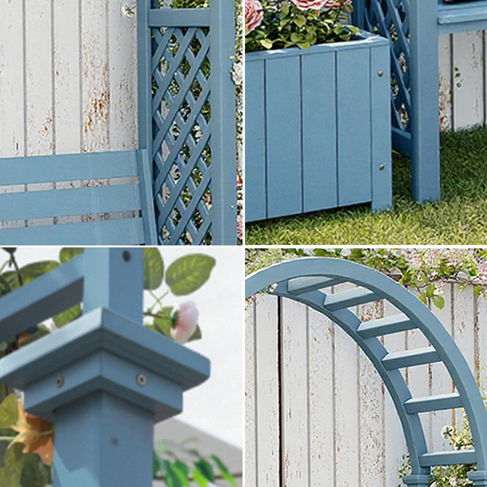 SOLARA Arch Garden Seat with 2 Planter Boxes - Finnish Solid Wood Outdoor Patio Furniture - Blue