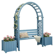 SOLARA Arch Garden Seat with 2 Planter Boxes - Finnish Solid Wood Outdoor Patio Furniture - Blue