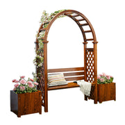 SOLARA Arch Garden Seat with 2 Planter Boxes - Finnish Solid Wood Outdoor Patio Furniture - Brown