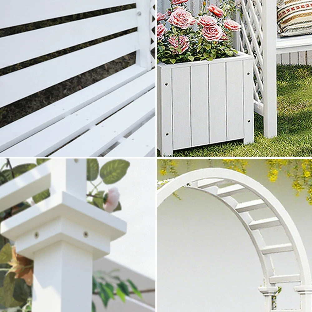 SOLARA Arch Garden Seat with 2 Planter Boxes - Finnish Solid Wood Outdoor Patio Furniture - White