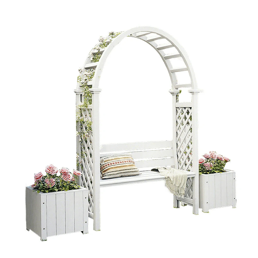 SOLARA Arch Garden Seat with 2 Planter Boxes - Finnish Solid Wood Outdoor Patio Furniture - White