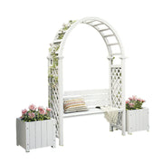 SOLARA Arch Garden Seat with 2 Planter Boxes - Finnish Solid Wood Outdoor Patio Furniture - White