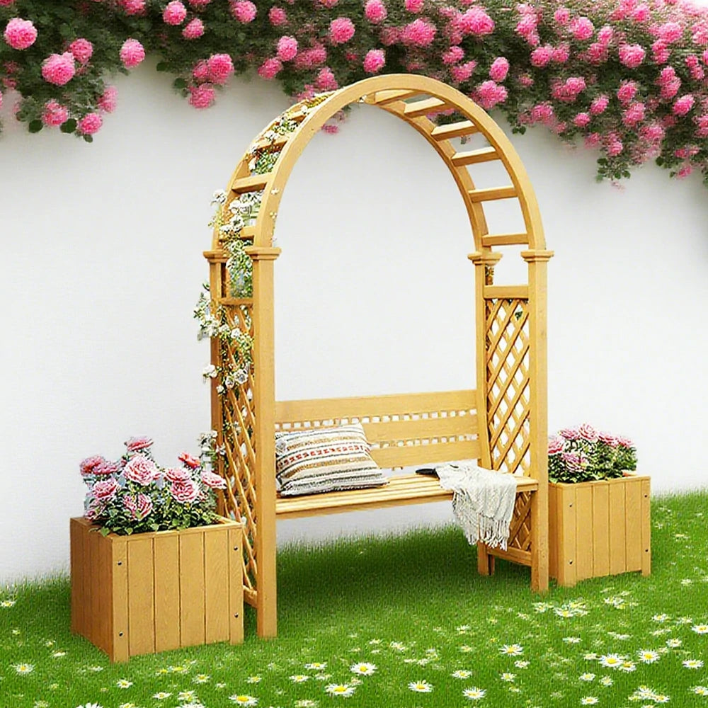 SOLARA Arch Garden Seat with 2 Planter Boxes - Finnish Solid Wood Outdoor Patio Furniture - Yellow