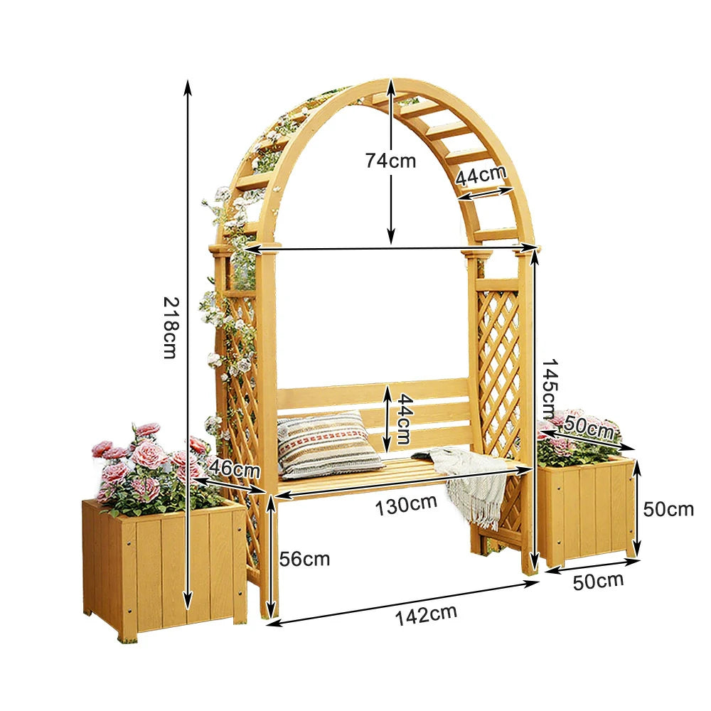 SOLARA Arch Garden Seat with 2 Planter Boxes - Finnish Solid Wood Outdoor Patio Furniture - Yellow