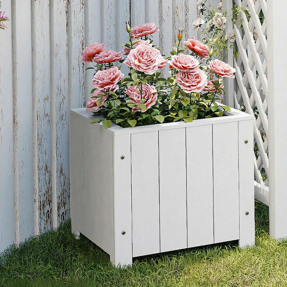 SOLARA Planter Box - Finnish Solid Wood 50×50×50 Outdoor Garden & Patio Furniture - White