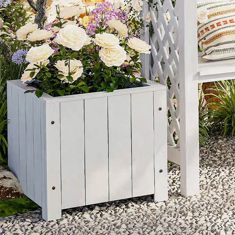 SOLARA Planter Box - Finnish Solid Wood 50×50×50 Outdoor Garden & Patio Furniture - White