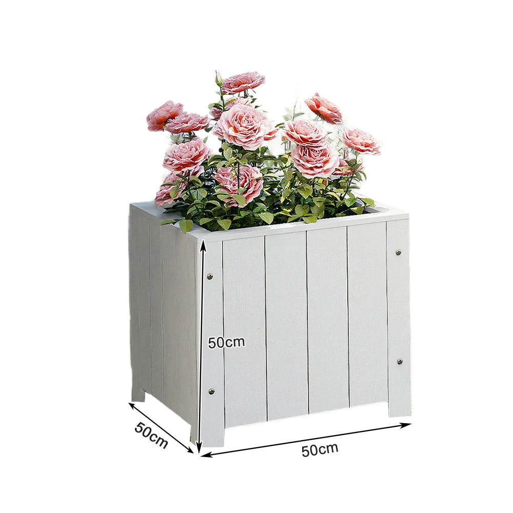 SOLARA Planter Box - Finnish Solid Wood 50×50×50 Outdoor Garden & Patio Furniture - White