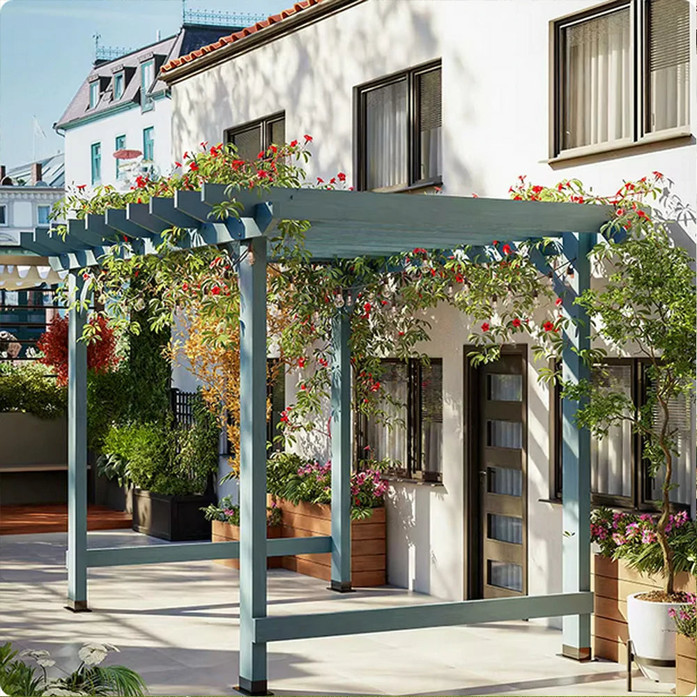 SOLARA Double-Row Pergola - Finnish Solid Wood, 3m x 1.3m/2m x 2m, Outdoor Garden & Patio Shade - Blue