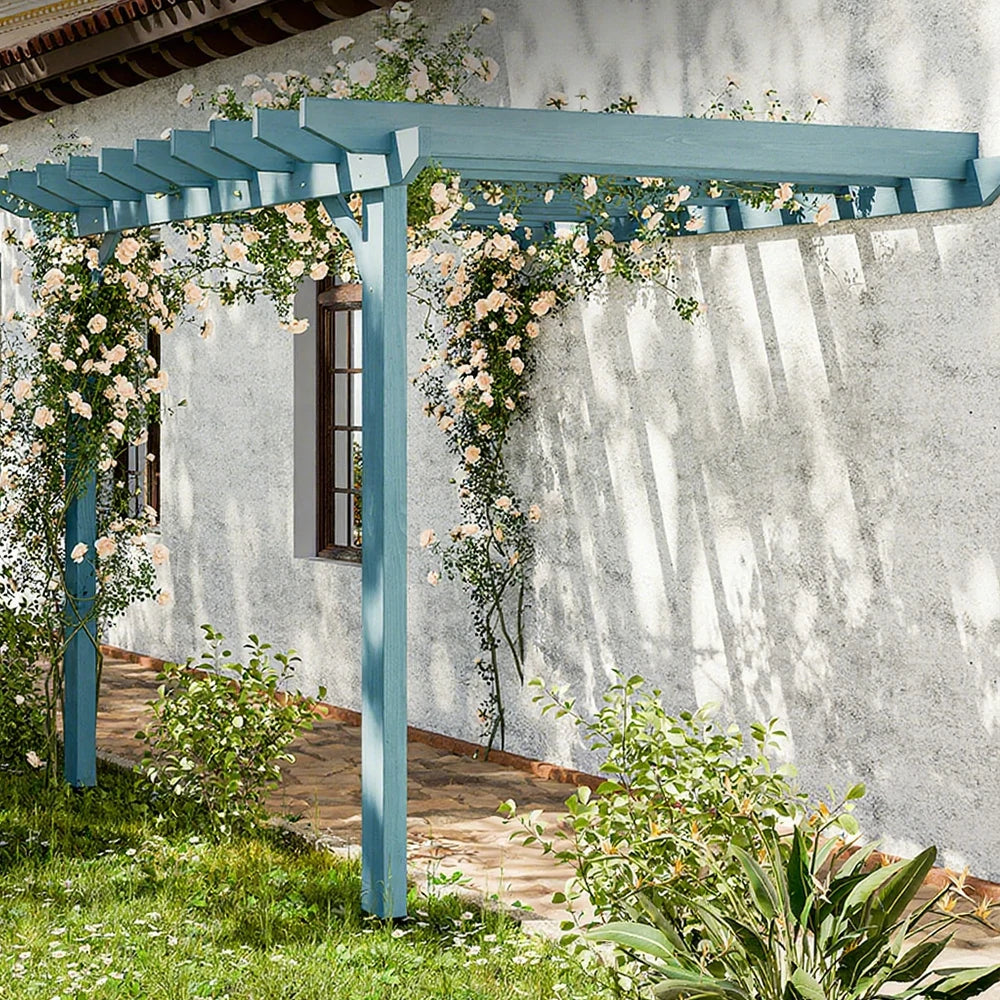 SOLARA Wall-Mounted Pergola - Finnish Solid Wood, 3m x 1.3m/2m x 2m, Outdoor Garden & Patio Shade - Blue