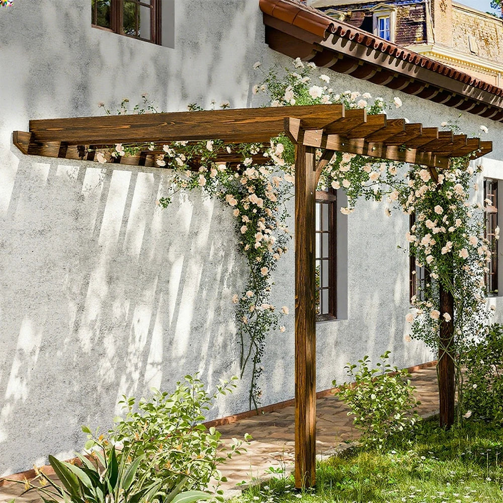 SOLARA Wall-Mounted Pergola - Finnish Solid Wood, 3m x 1.3m/2m x 2m, Outdoor Garden & Patio Shade - Brown