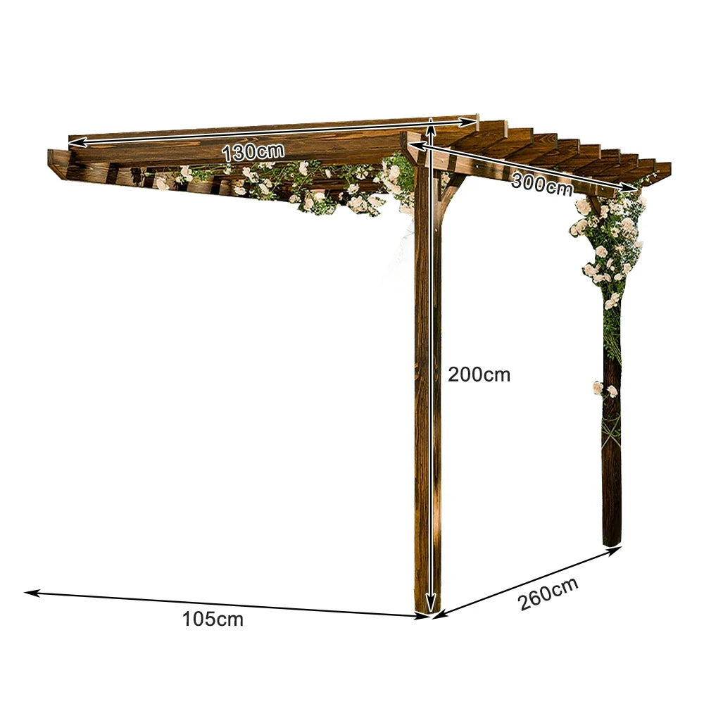 SOLARA Wall-Mounted Pergola - Finnish Solid Wood, 3m x 1.3m/2m x 2m, Outdoor Garden & Patio Shade - Brown