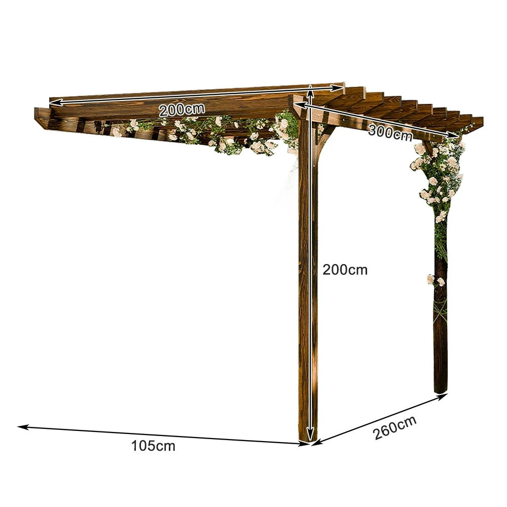 SOLARA Wall-Mounted Pergola - Finnish Solid Wood, 3m x 1.3m/2m x 2m, Outdoor Garden & Patio Shade - Brown