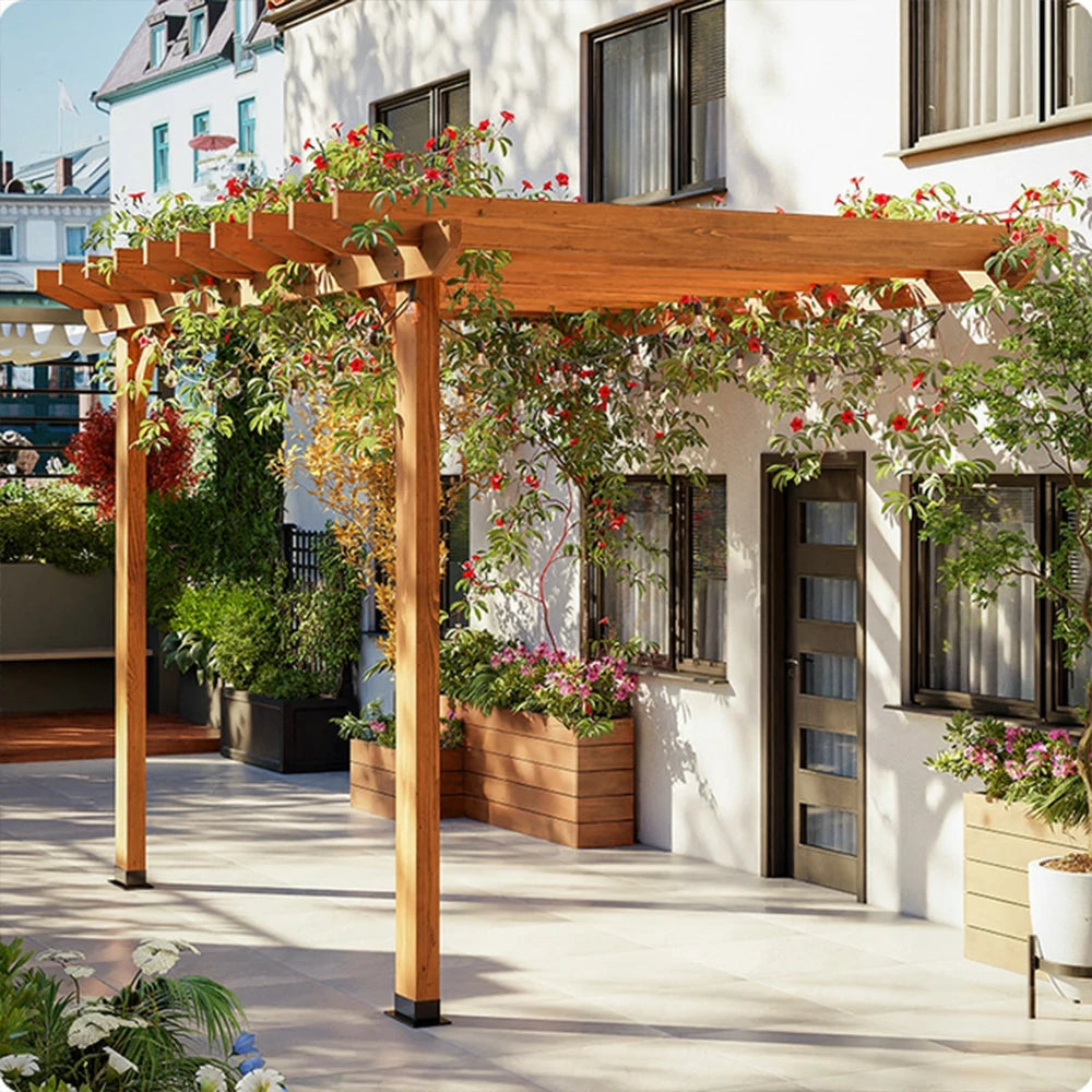 SOLARA Wall-Mounted Pergola - Finnish Solid Wood, 3m x 1.3m/2m x 2m, Outdoor Garden & Patio Shade - Yellow