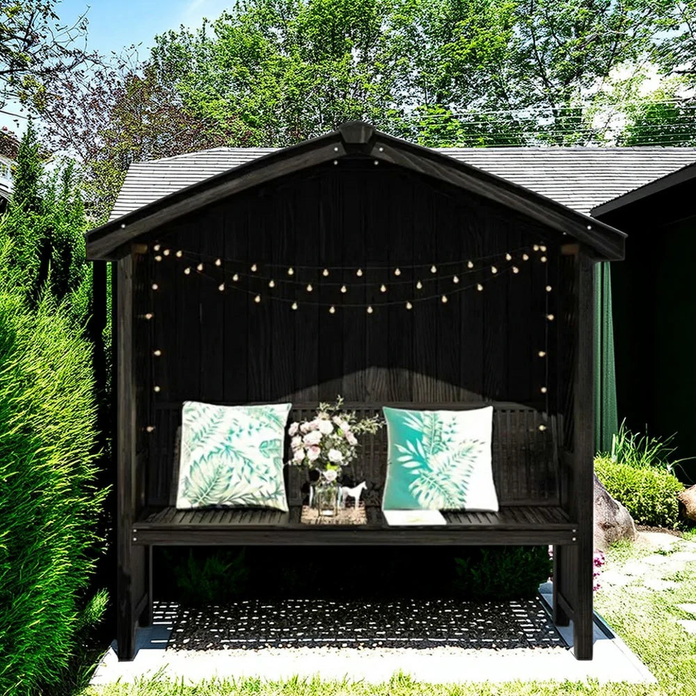 SOLARA Wooden Pergola - Finnish Solid Wood, Twill Design with Dual-Drainage Pitched Roof, Outdoor Garden & Patio Pavilion - Black