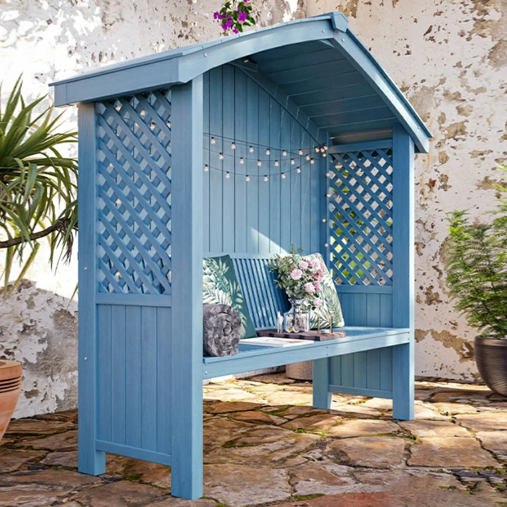 SOLARA Wooden Pergola - Finnish Solid Wood, Twill Design with Dual-Drainage Pitched Roof, Outdoor Garden & Patio Pavilion - Blue