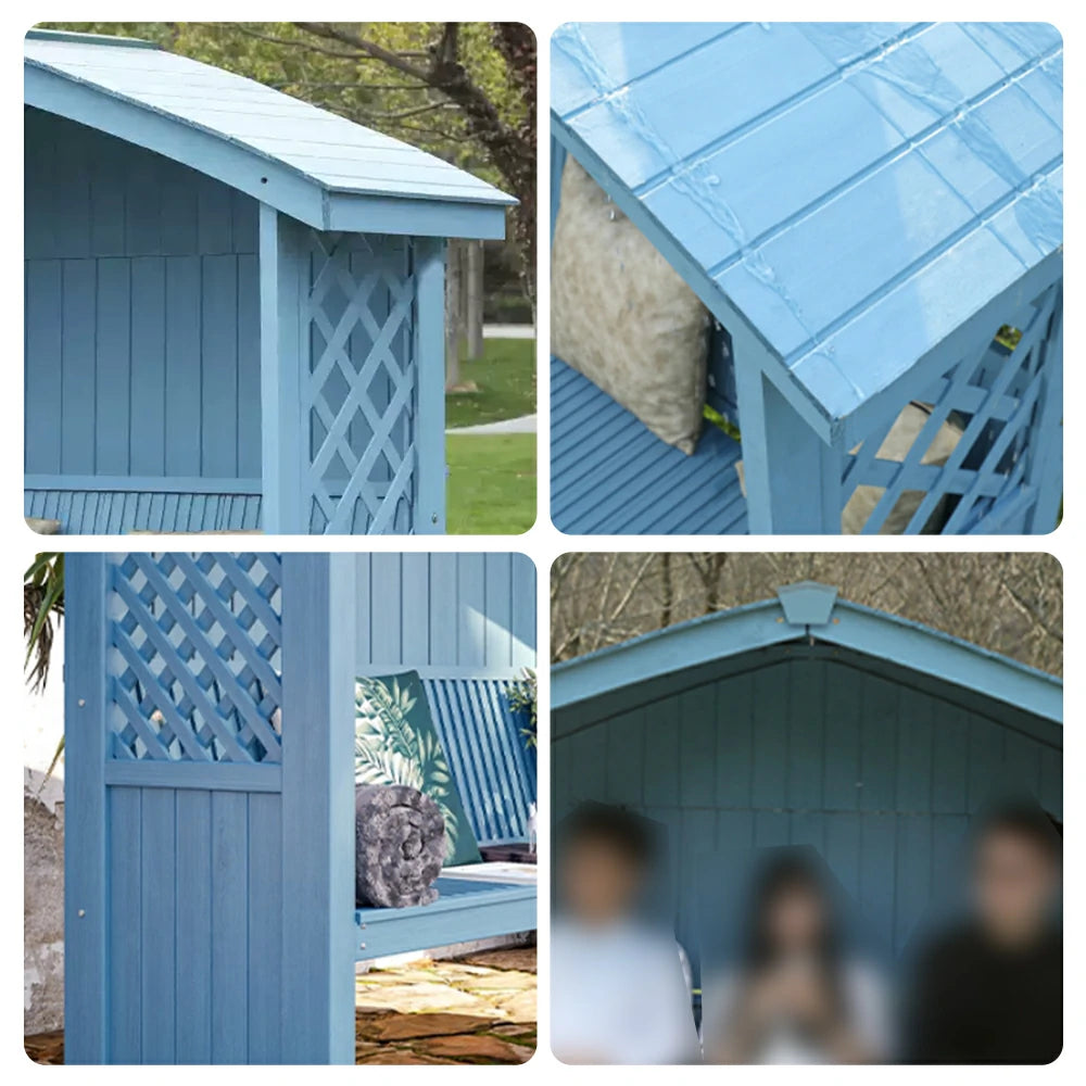 SOLARA Wooden Pergola - Finnish Solid Wood, Twill Design with Dual-Drainage Pitched Roof, Outdoor Garden & Patio Pavilion - Blue