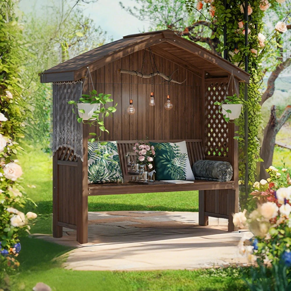 SOLARA Wooden Pergola - Finnish Solid Wood, Twill Design with Dual-Drainage Pitched Roof, Outdoor Garden & Patio Pavilion - Brown