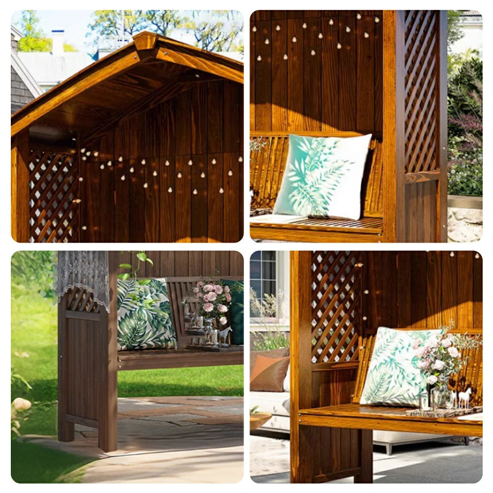 SOLARA Wooden Pergola - Finnish Solid Wood, Twill Design with Dual-Drainage Pitched Roof, Outdoor Garden & Patio Pavilion - Brown