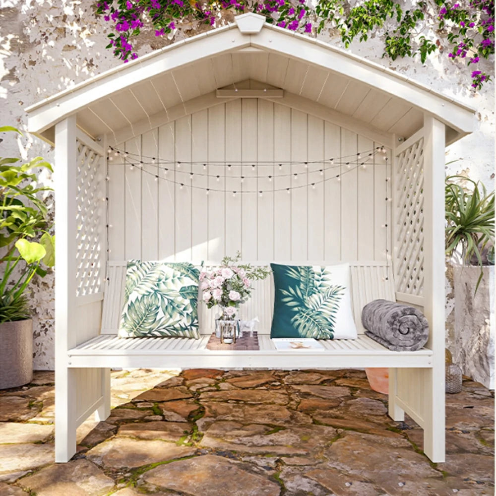 SOLARA Wooden Pergola - Finnish Solid Wood, Twill Design with Dual-Drainage Pitched Roof, Outdoor Garden & Patio Pavilion - White