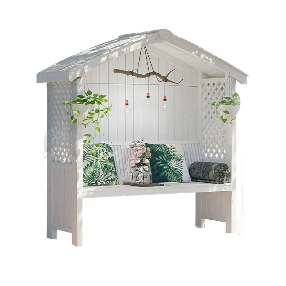 SOLARA Wooden Pergola - Finnish Solid Wood, Twill Design with Dual-Drainage Pitched Roof, Outdoor Garden & Patio Pavilion - White