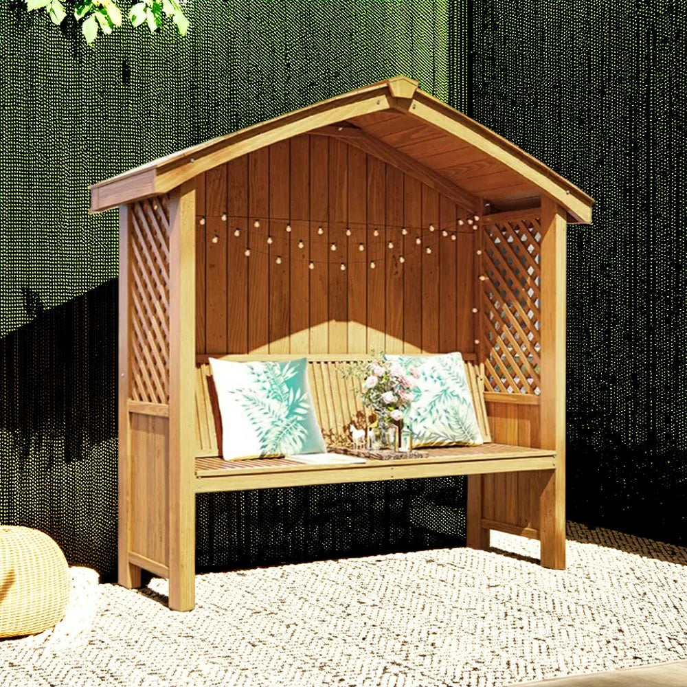 SOLARA Wooden Pergola - Finnish Solid Wood, Twill Design with Dual-Drainage Pitched Roof, Outdoor Garden & Patio Pavilion - Yellow