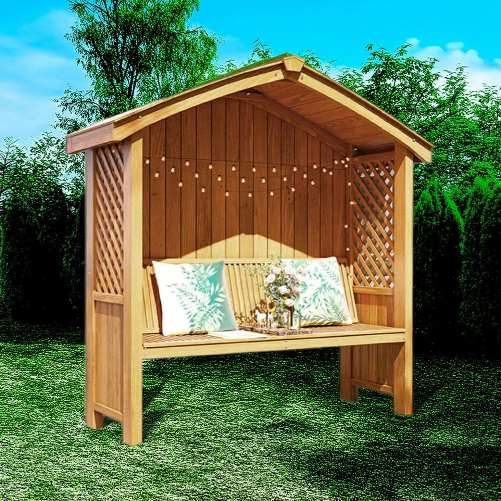 SOLARA Wooden Pergola - Finnish Solid Wood, Twill Design with Dual-Drainage Pitched Roof, Outdoor Garden & Patio Pavilion - Yellow