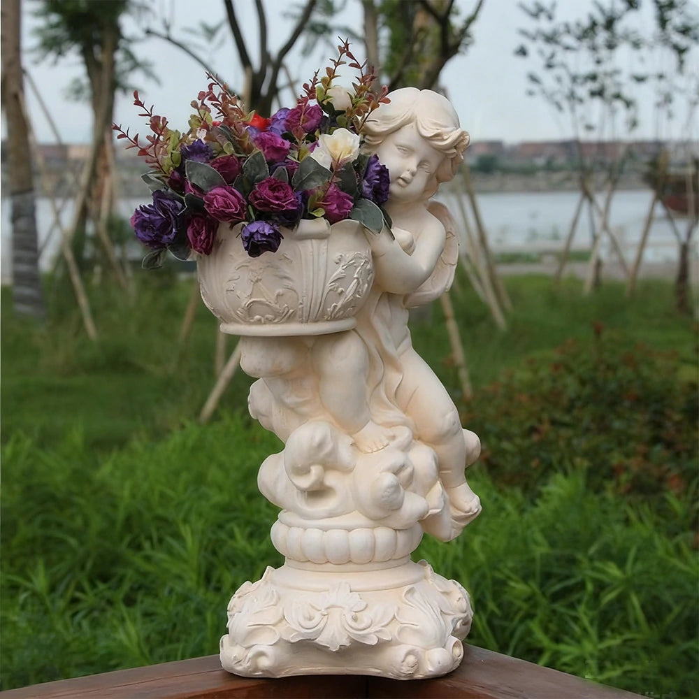 SOLARA 50cm Girl Angel Design Outdoor Planter UV-Resistant, Waterproof, Corrosion-Resistant, Durable for All Weather, Elegant Design for Gardens Patios