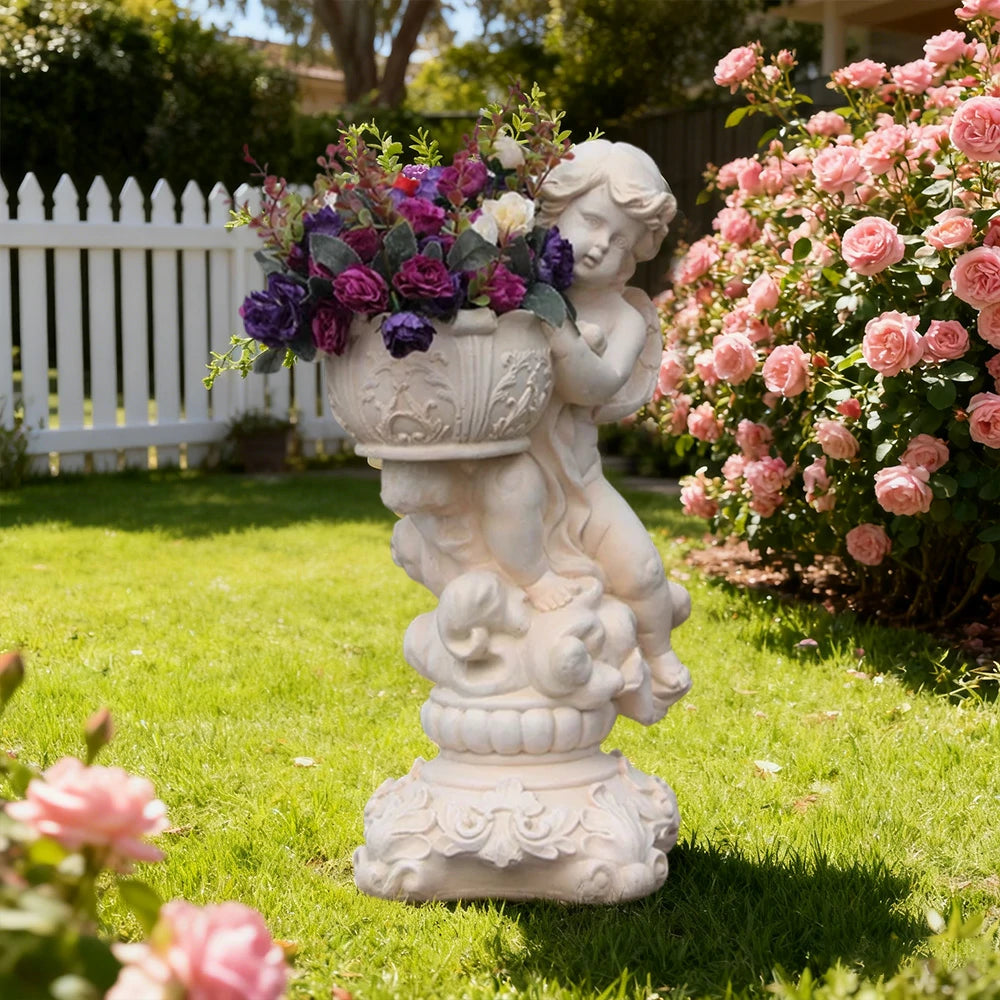 SOLARA 50cm Girl Angel Design Outdoor Planter UV-Resistant, Waterproof, Corrosion-Resistant, Durable for All Weather, Elegant Design for Gardens Patios
