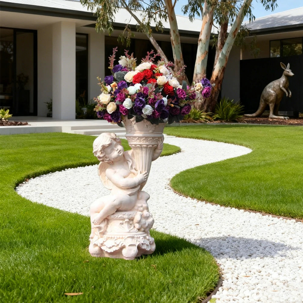 SOLARA 50cm Boy Angel Design Outdoor Planter UV-Resistant, Waterproof, Corrosion-Resistant, Durable for All Weather, Elegant Design for Gardens Patios