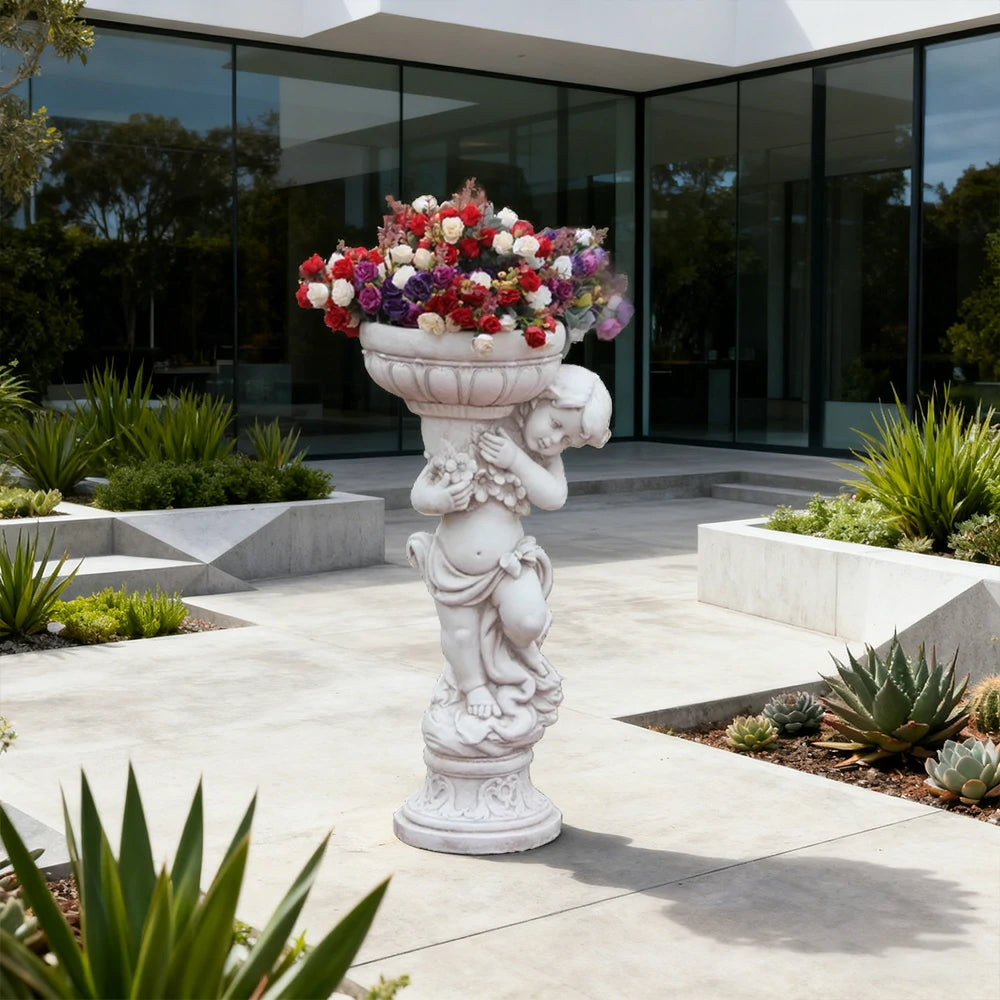 SOLARA 72cm Boy Angel Design Outdoor Planter UV-Resistant, Waterproof, Corrosion-Resistant, Durable for All Weather, Elegant Design for Gardens Patios