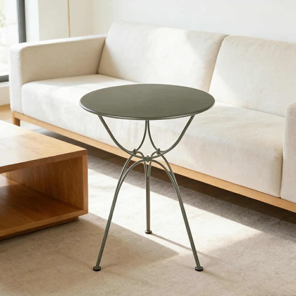 SOLARA Outdoor Round Side Table - Powder-Coated Steel Frame with Hand-Welded Support, Weather-Resistant Patio Accent Table - Cactus Green