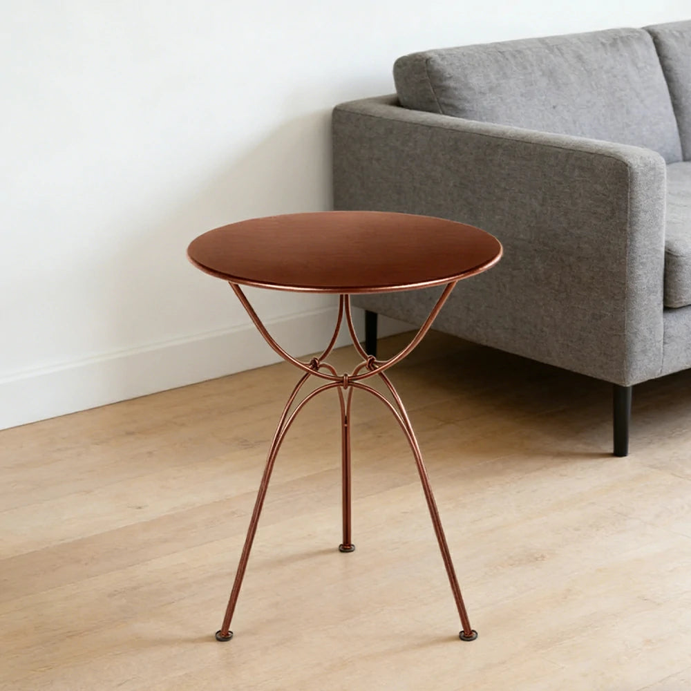 SOLARA Outdoor Round Side Table - Powder-Coated Steel Frame with Hand-Welded Support, Weather-Resistant Patio Accent Table - Red