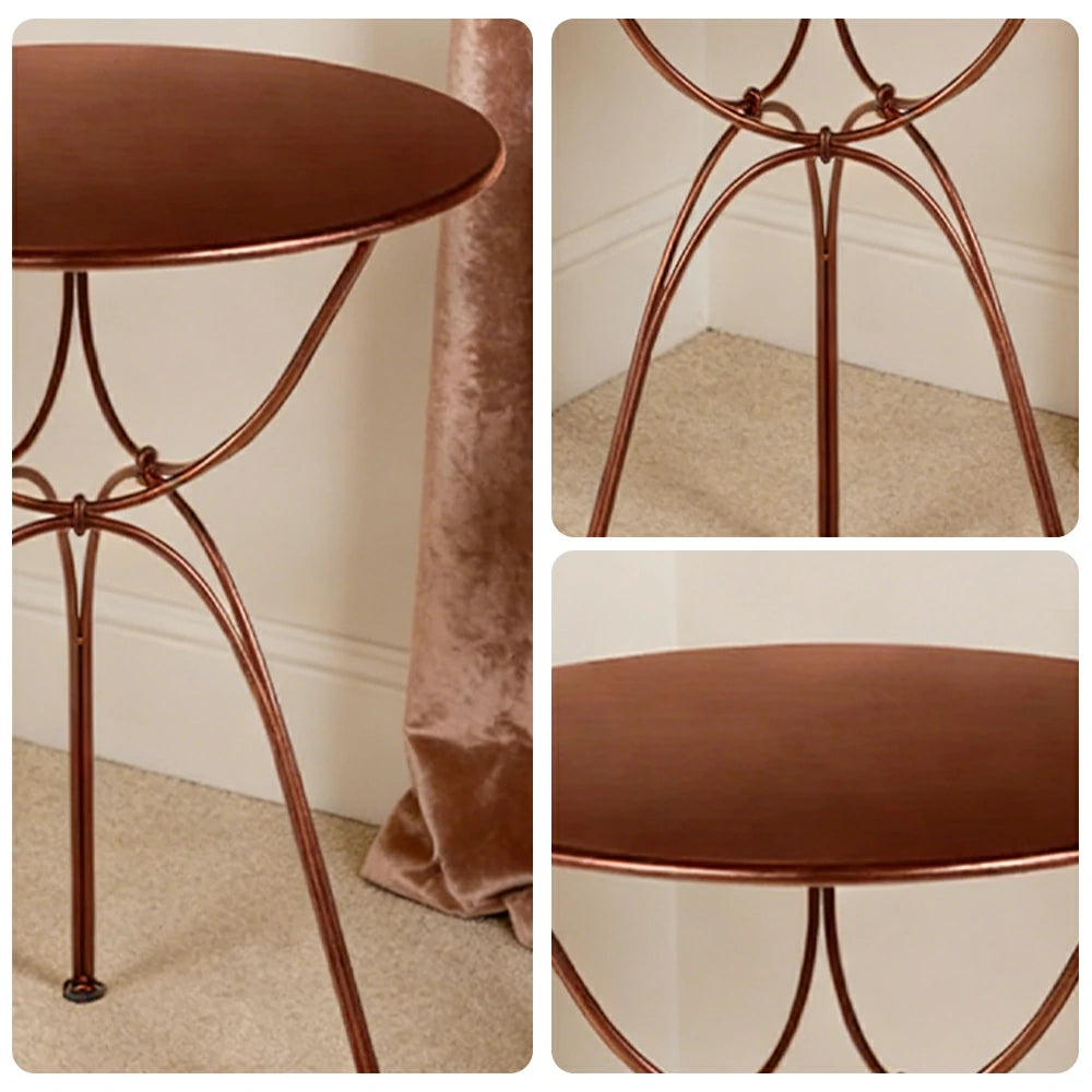 SOLARA Outdoor Round Side Table - Powder-Coated Steel Frame with Hand-Welded Support, Weather-Resistant Patio Accent Table - Red