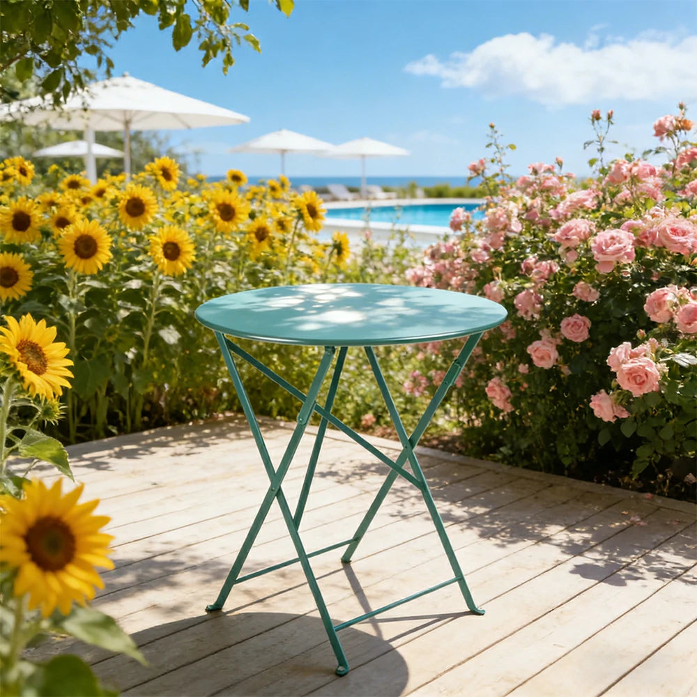 SOLARA Foldable Bistro Table Space-Saving Design Steel Frame with Rust-Resistant Coating French Balcony Style - Blue