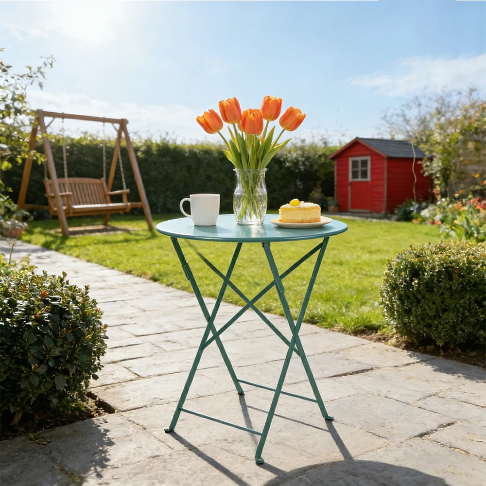 SOLARA Foldable Bistro Table Space-Saving Design Steel Frame with Rust-Resistant Coating French Balcony Style - Blue