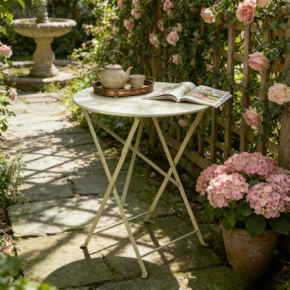 SOLARA Foldable Bistro Table Space-Saving Design Steel Frame with Rust-Resistant Coating French Balcony Style - Green