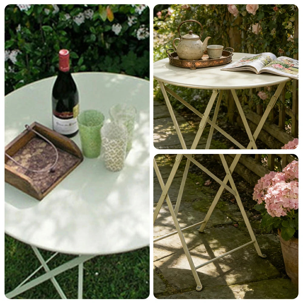 SOLARA Foldable Bistro Table Space-Saving Design Steel Frame with Rust-Resistant Coating French Balcony Style - Green