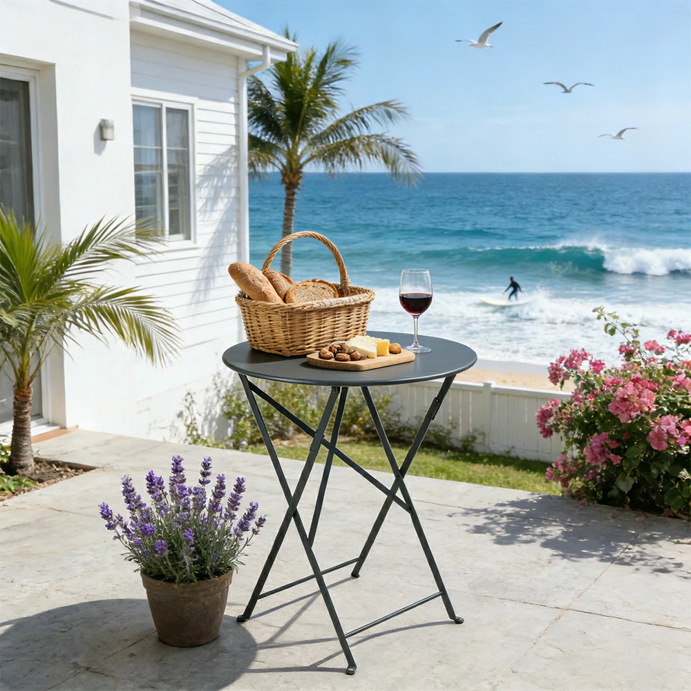 SOLARA Foldable Bistro Table Space-Saving Design Steel Frame with Rust-Resistant Coating French Balcony Style - Grey