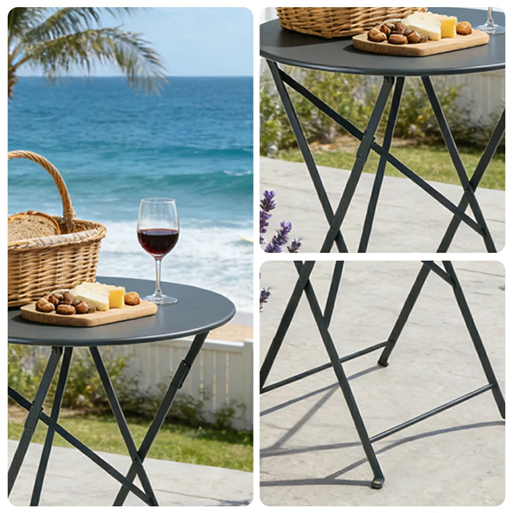 SOLARA Foldable Bistro Table Space-Saving Design Steel Frame with Rust-Resistant Coating French Balcony Style - Grey