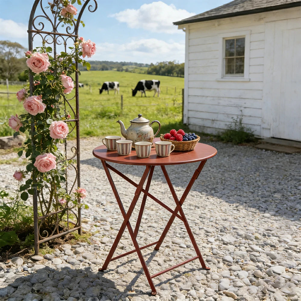 SOLARA Foldable Bistro Table Space-Saving Design Steel Frame with Rust-Resistant Coating French Balcony Style - Wine