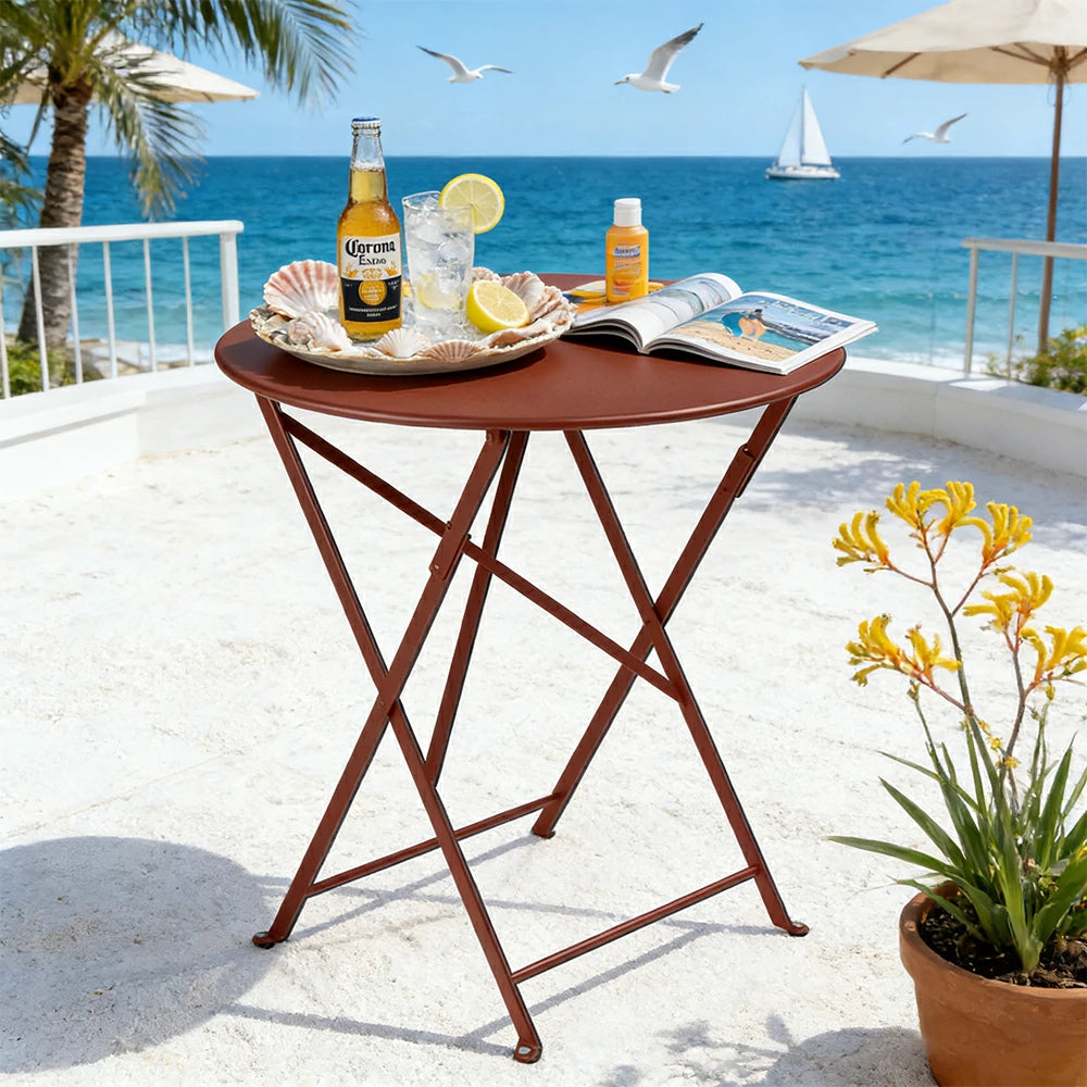 SOLARA Foldable Bistro Table Space-Saving Design Steel Frame with Rust-Resistant Coating French Balcony Style - Wine