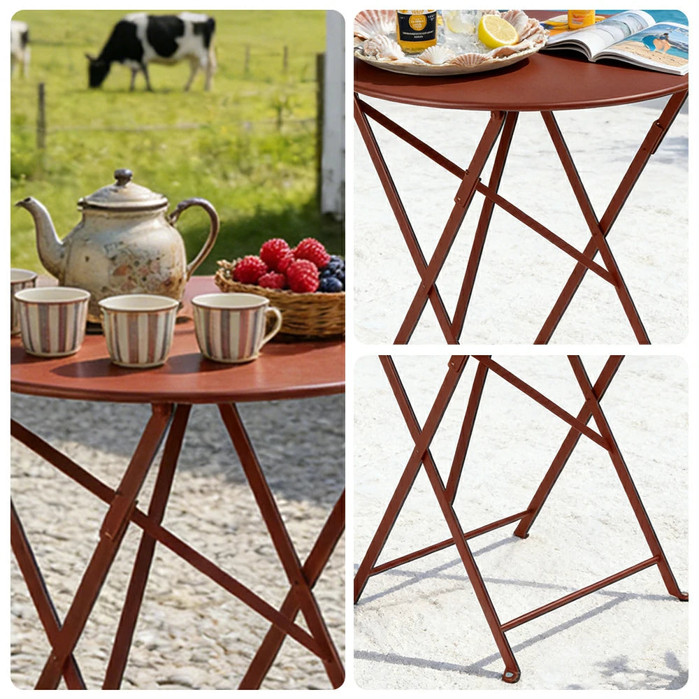 SOLARA Foldable Bistro Table Space-Saving Design Steel Frame with Rust-Resistant Coating French Balcony Style - Wine
