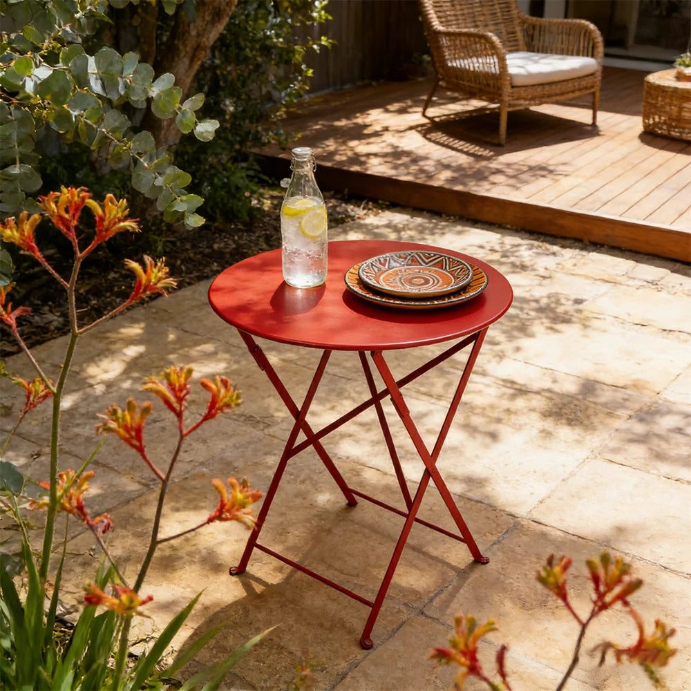 SOLARA Foldable Bistro Table Space-Saving Design Steel Frame with Rust-Resistant Coating French Balcony Style - Red