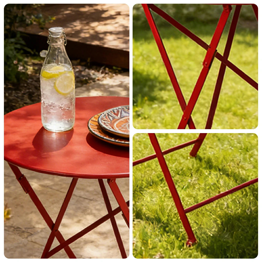 SOLARA Foldable Bistro Table Space-Saving Design Steel Frame with Rust-Resistant Coating French Balcony Style - Red