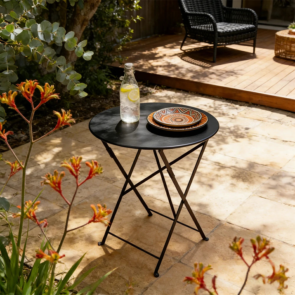 SOLARA Foldable Bistro Table Space-Saving Design Steel Frame with Rust-Resistant Coating French Balcony Style - Black