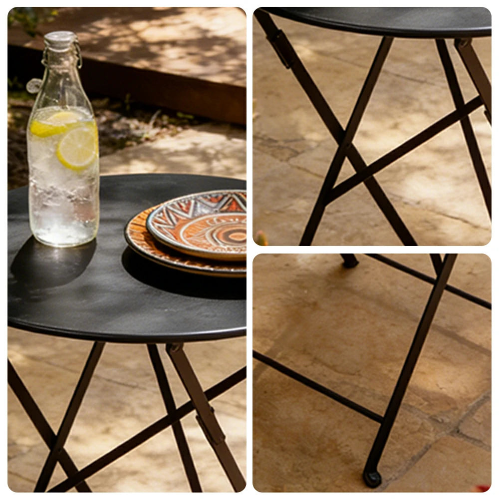 SOLARA Foldable Bistro Table Space-Saving Design Steel Frame with Rust-Resistant Coating French Balcony Style - Black