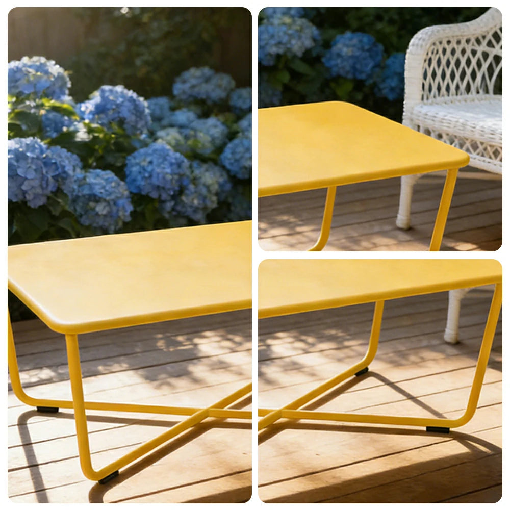 SOLARA Outdoor Coffee Table Rust-Resistant Steel Frame One-Piece Easy-Clean Top French Minimalist Patio Design