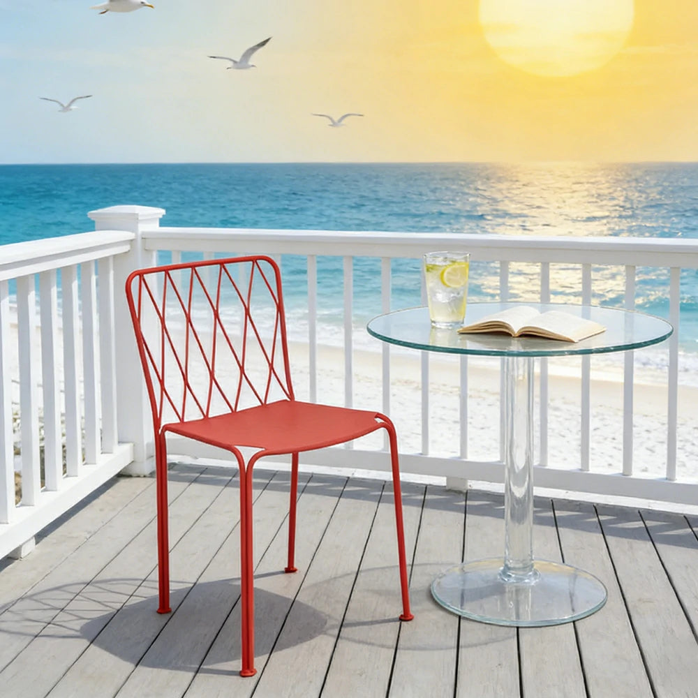 SOLARA Stackable Dining Chair Rust-Resistant Steel Frame Ergonomic Comfort Space-Saving Design for Outdoor Use - Red